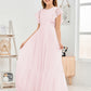 Cap Sleeves A Line Lace Top Junior Chiffon Bridesmaid Dress