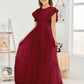 Cap Sleeves A Line Lace Top Junior Chiffon Bridesmaid Dress