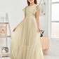 Cap Sleeves A Line Lace Top Junior Chiffon Bridesmaid Dress