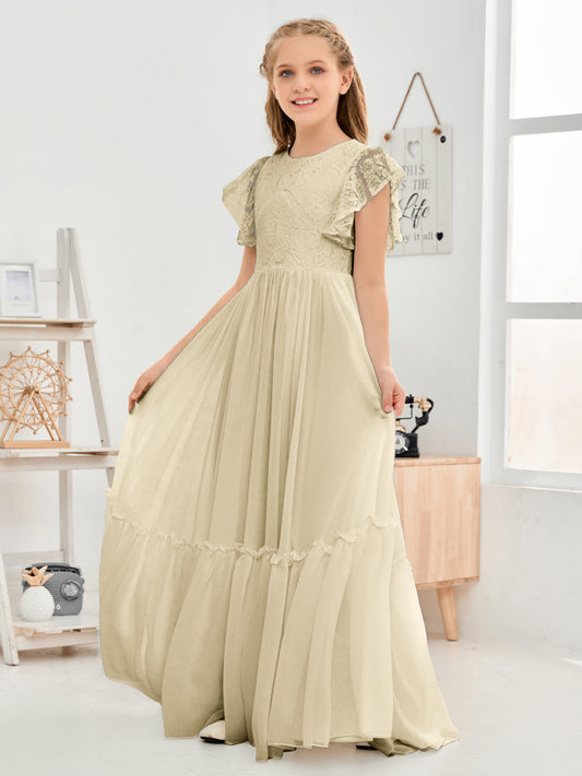 Cap Sleeves A Line Chiffon Junior Bridesmaid Dress