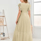 Cap Sleeves A Line Lace Top Junior Chiffon Bridesmaid Dress