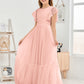 Cap Sleeves A Line Chiffon Junior Bridesmaid Dress