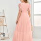 Cap Sleeves A Line Chiffon Junior Bridesmaid Dress