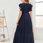 Cap Sleeves A Line Lace Top Junior Chiffon Bridesmaid Dress