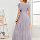 Cap Sleeves A Line Lace Top Junior Chiffon Bridesmaid Dress