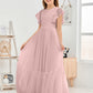 Cap Sleeves A Line Lace Top Junior Chiffon Bridesmaid Dress