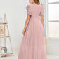 Cap Sleeves A Line Lace Top Junior Chiffon Bridesmaid Dress