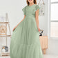Cap Sleeves A Line Chiffon Junior Bridesmaid Dress