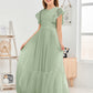 Cap Sleeves A Line Lace Top Junior Chiffon Bridesmaid Dress