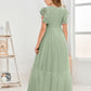 Cap Sleeves A Line Lace Top Junior Chiffon Bridesmaid Dress