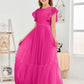 Cap Sleeves A Line Lace Top Junior Chiffon Bridesmaid Dress