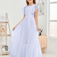 Cap Sleeves A Line Lace Top Junior Chiffon Bridesmaid Dress