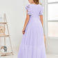 Cap Sleeves A Line Lace Top Junior Chiffon Bridesmaid Dress