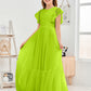 Cap Sleeves A Line Chiffon Junior Bridesmaid Dress