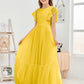 Cap Sleeves A Line Chiffon Junior Bridesmaid Dress