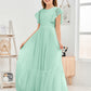 Cap Sleeves A Line Lace Top Junior Chiffon Bridesmaid Dress