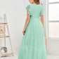 Cap Sleeves A Line Lace Top Junior Chiffon Bridesmaid Dress