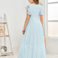 Cap Sleeves A Line Lace Top Junior Chiffon Bridesmaid Dress