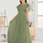 Cap Sleeves A Line Lace Top Junior Chiffon Bridesmaid Dress