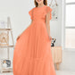 Cap Sleeves A Line Lace Top Junior Chiffon Bridesmaid Dress