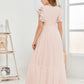 Cap Sleeves A Line Lace Top Junior Chiffon Bridesmaid Dress