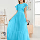 Cap Sleeves A Line Chiffon Junior Bridesmaid Dress