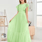 Cap Sleeves A Line Lace Top Junior Chiffon Bridesmaid Dress