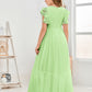 Cap Sleeves A Line Lace Top Junior Chiffon Bridesmaid Dress