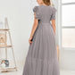 Cap Sleeves A Line Lace Top Junior Chiffon Bridesmaid Dress