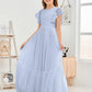 Cap Sleeves A Line Lace Top Junior Chiffon Bridesmaid Dress