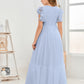 Cap Sleeves A Line Lace Top Junior Chiffon Bridesmaid Dress