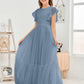 Cap Sleeves A Line Lace Top Junior Chiffon Bridesmaid Dress