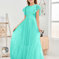 Cap Sleeves A Line Lace Top Junior Chiffon Bridesmaid Dress