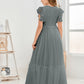 Cap Sleeves A Line Chiffon Junior Bridesmaid Dress