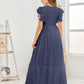 Cap Sleeves A Line Lace Top Junior Chiffon Bridesmaid Dress