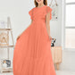 Cap Sleeves A Line Lace Top Junior Chiffon Bridesmaid Dress