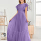 Cap Sleeves A Line Lace Top Junior Chiffon Bridesmaid Dress