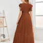 Cap Sleeves A Line Lace Top Junior Chiffon Bridesmaid Dress