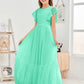 Cap Sleeves A Line Lace Top Junior Chiffon Bridesmaid Dress