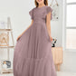 Cap Sleeves A Line Lace Top Junior Chiffon Bridesmaid Dress