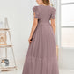 Cap Sleeves A Line Lace Top Junior Chiffon Bridesmaid Dress