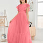 Cap Sleeves A Line Lace Top Junior Chiffon Bridesmaid Dress