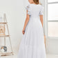 Cap Sleeves A Line Lace Top Junior Chiffon Bridesmaid Dress