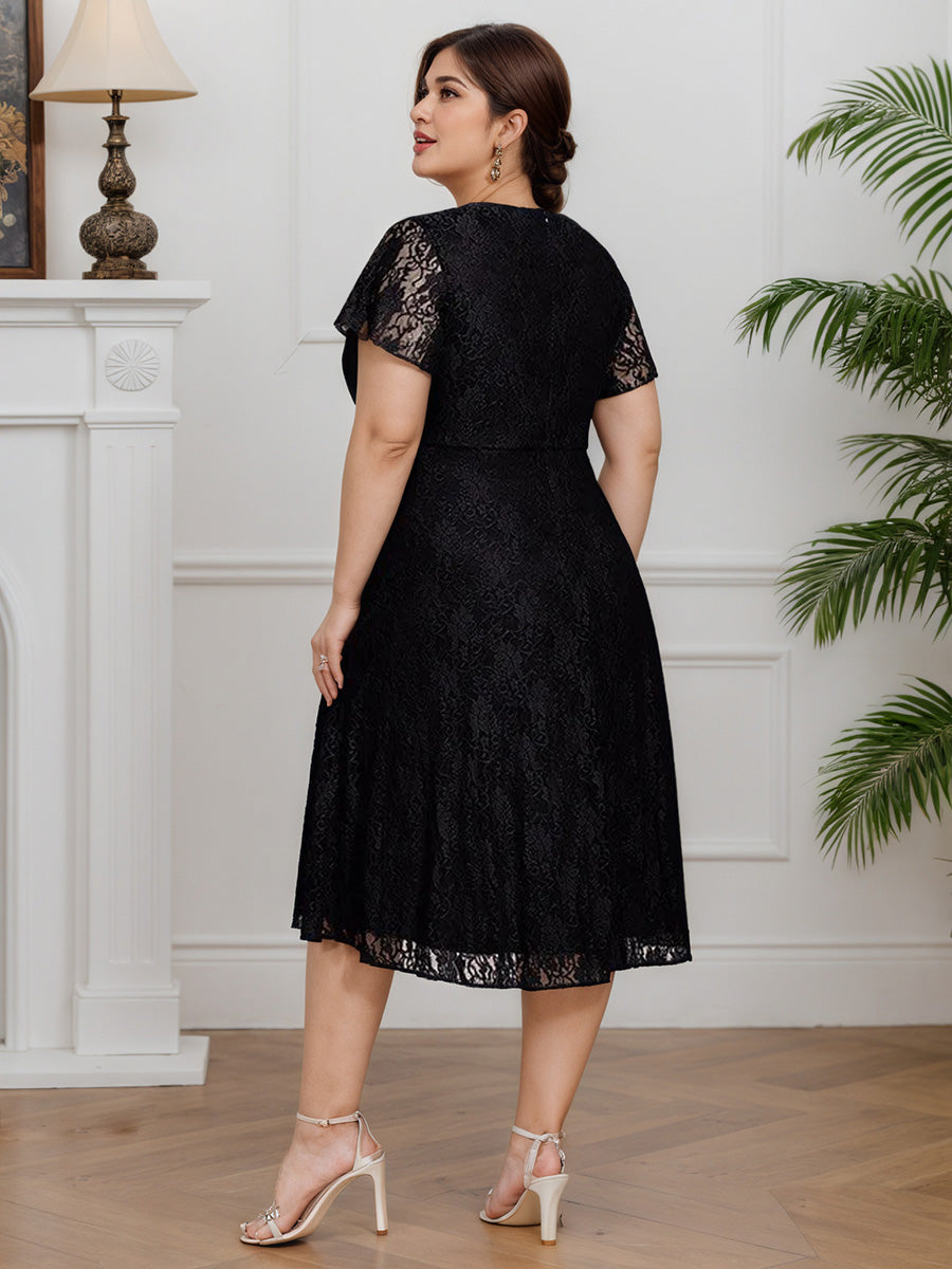 Cicinia Black Mother Of The Bride Dress Long Lace A-line V-neck Tea Length Plus Size