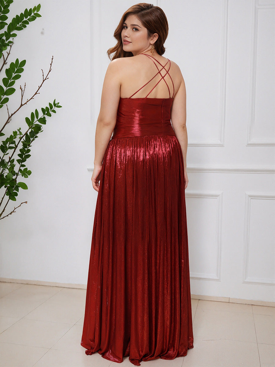 Charming V-neck Split A-line Long Plus Size Prom Dress