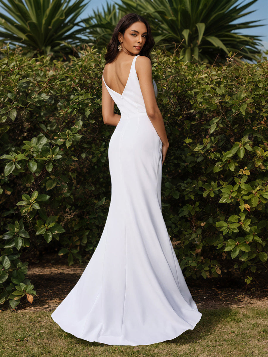 Charming Sheath Sleeveless Backless White Long Wedding Dress