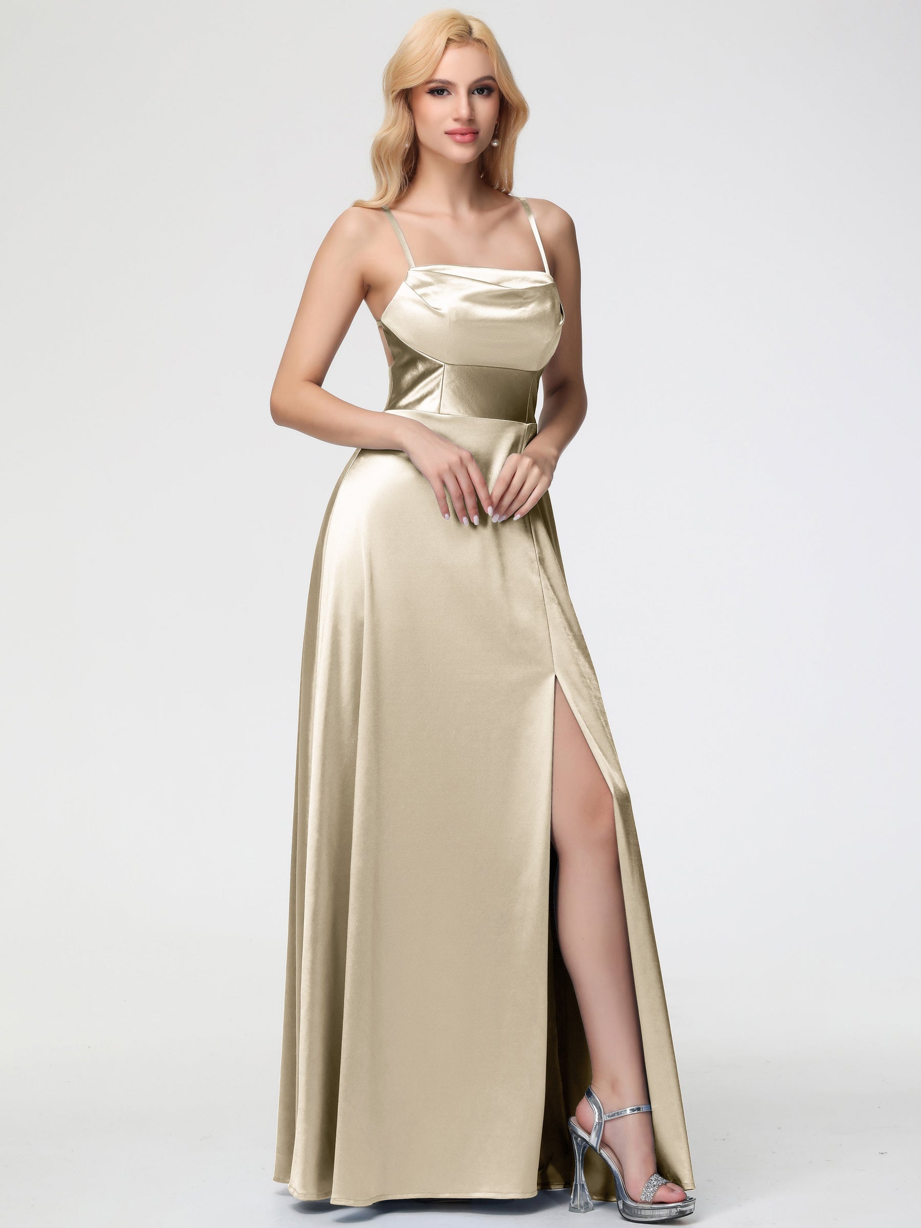 Bridesmaid Dress Champagne Charming Spaghetti Straps A Line Stretch Sa