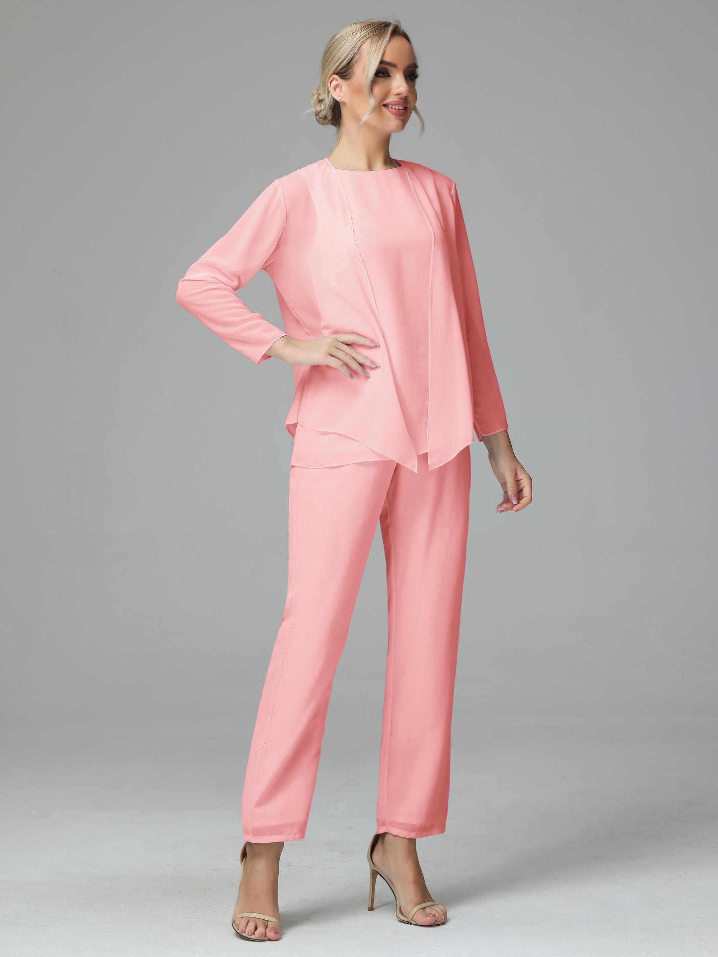 Chiffon Long Sleeves 3 Pieces Mother Of The Bride Dress Pants Suits