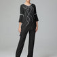 Chiffon Long Sleeves V Neck Mother Of The Bride Dress Pants Suits