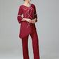 Chiffon Long Sleeves V Neck Mother Of The Bride Dress Pants Suits